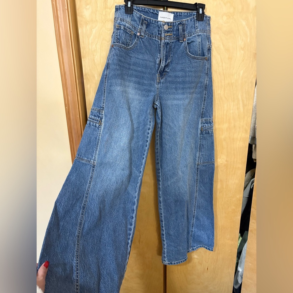 Habitual Wide Leg Flare Jeans in Medium Blue Denim